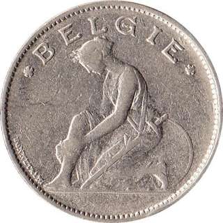 1922 Belgium (BELGIE) 1 Franc Coin Kneeling Figure KM#90  