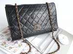 Auth 100% Chanel black quilted lamb VINTAGE bag HANDBAG PURSE #2665 