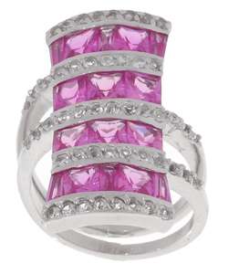   Rocks Sterling Silver Pink Sapphire Bold Four row Ring  