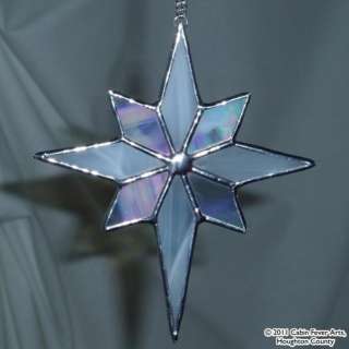 WHITE STAR in Stained Glass, Christmas Tree Ornament Silver  
