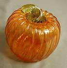 blown glass pumpkin ribbed applied stem clear orange 3 1