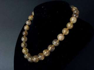 Necklace Gold Rutilated Quartz 13 16mm Round Beads 925  