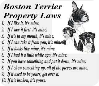 BOSTON TERRIER DOG PROPERTY LAWS   COMPUTER MOUSE PAD  