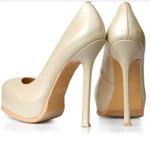   Beige Round Toe Platform Pump Stiletto High Heels Wedding Shoes  