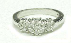 Estate 14k White Gold & Diamond 3 Cluster Ladies ring  