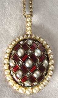 Victorian 15K Yellow Gold Enamel Diamond Pearl Necklace  