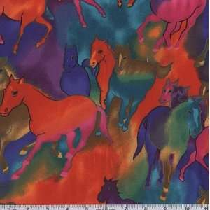   Wide Wild Horses Blue/Brites Fabric By The Yard Arts, Crafts & Sewing