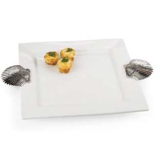  Mud Pie Gifts 104016 Square Porcelain Platter with Shell 