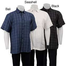 Toscano Mens Windowpane Linen Short sleeve Shirt  