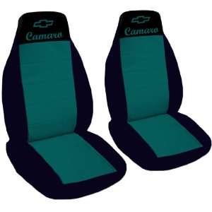  2 black and teal car seat covers for 2002 Chevrolet Camaro 