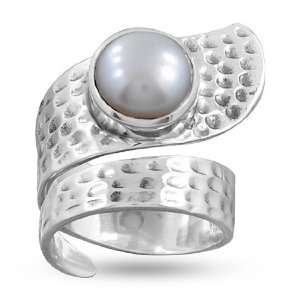925 Sterling Silver South Sea Pearl Snake Shaped Designer Ring Jewelry 