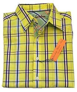 Robert Graham Mens Yellow Plaid Long Sleeve Shirt  