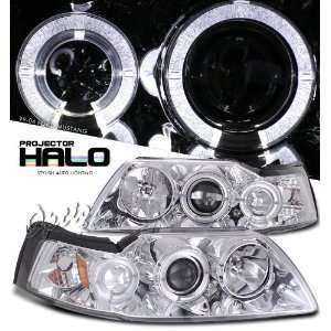 Ford Mustang 99 04 Dual Halo Angel Eye Projector Headlights Chrome