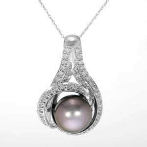   Gold, Tahitian Pearl & Diamond Pendant with Chain (0.48 ctw) Jewelry