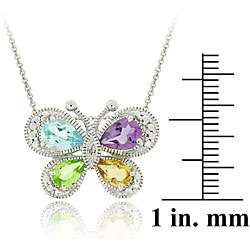 Glitzy Rocks Sterling Silver Multi gemstone and Diamond Butterfly 