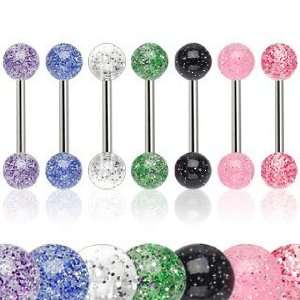  316L Surgical Steel Barbells w/ UV Pink and Ultra Glitter 