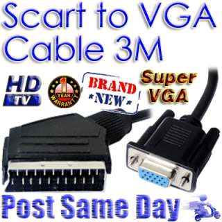 5M Scart Cable to Male SVGA VGA 15 Pin HD Plug Lead  