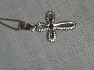 Sterling Silver Chain with Silver Cross Set with Ruby Gem  