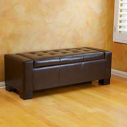 Guernsey Brown Bonded Leather Storage Ottoman Bench  