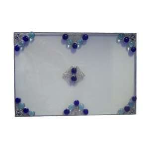 Passover Seder Plate. Made of Glass. Blue Colored Stones. Filigree Cut 