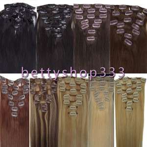 7Pcs Clips In Straight INDIAN REMY Human Hair Extensions10 Color &5 