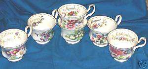 ROYAL ALBERT FLOWER OF THE MONTH TEA CUPS NEW  