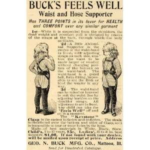  1895 Ad George N. Bucks Feels Well Waist Hose Support 