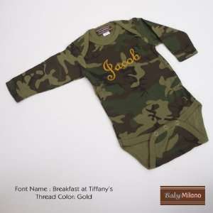  Personalized Camouflage Long Sleeve Baby Onesie with Name 