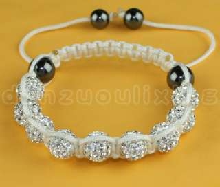  Jewelry White & Czech Crystal 10MM Disco Ball Shamballa Bracelets