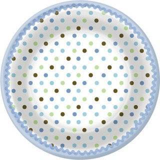  Blue Polka Dot Baby Shower Dessert Plates (8 pc) Toys 