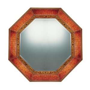  Octagon Wooden Mirror with Bright Red Weave Pattern Frame 
