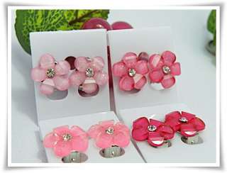 Beautiful Pink Flower 4 Pairs Clip On Earring for Baby Kid So Cute 