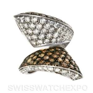 18k White Gold White & Cognac Diamonds Bypass Ring  