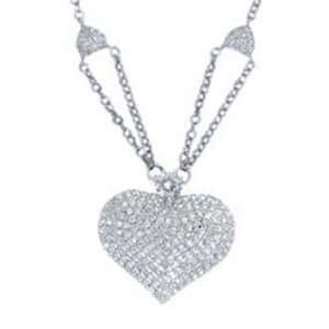  Silver Cubic Zirconia Heart Pendant with Necklace that Measures 