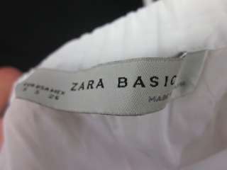 ZARA BASIC White Gathered Cap Sleeve Blouse Sz S  