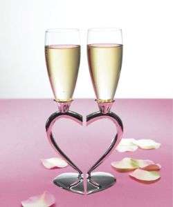 Interlocking Wedding Heart Stem Glass Toasting Flutes  