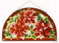 STUNNING POINSETTIA * 21 ARCH STAINED GLASS ART PANEL  