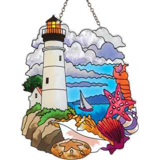 Stained Glass Water Cut Fired LIGHTHOUSE Suncatcher  