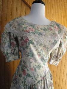   80s JESSICA McCLINTOCK Dress M 11 Garden Party Roses Floral Lace Prom
