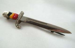 Vintage German Bayonet Knife Metal Brooch Pin Dagger Black Yellow Red 