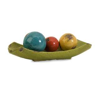   Colored Decorative Ceramic Balls in a Lime Green Tray 16 
