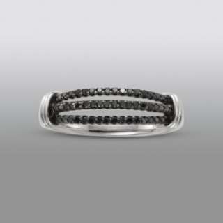 cttw Black Diamond 3 Row Band Ring Sterling Silver