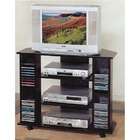 Asia Direct Black finish wood TV stand with CD holders and casters
