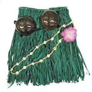  Hawaiian Grass Skirt Set Coconut Bra Top Green Junior 