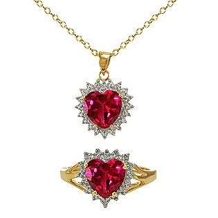 Lab Created Ruby Heart Pendant with Diamond Accents  Jewelry Gemstones 
