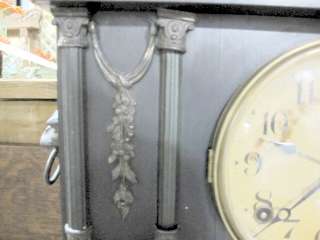 Antique 1915 Ingraham Black Mantle Clock w Gold Gilt Trim Works Very 