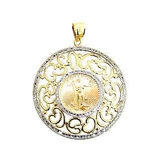 Genuine American Eagle Coin Medallion. 14K Yellow and White Gold 