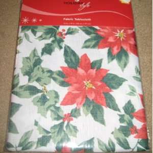 Christmas Poinsettia Fabric Tablecloth (52 in X 70in)  