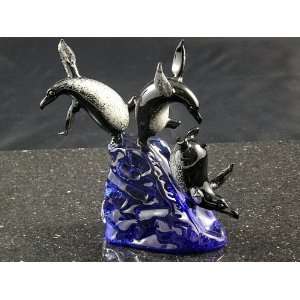  Paul Labrie   Penguin Slide Art Glass Sculpture
