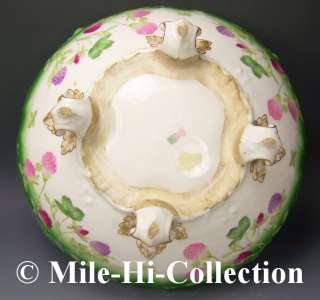 LIMOGES FRANCE HAND PAINTED PINK CLOVERS LARGE CLAW FOOTED PUNCH BOWL 